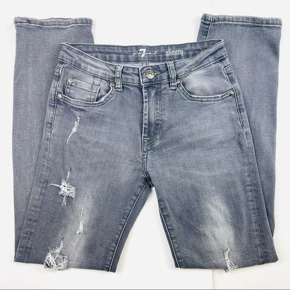7 For All Mankind Denim - 7 for all mankind Slimmy Gray Grey Distressed Destroyed Jeans Size 26 Skinny